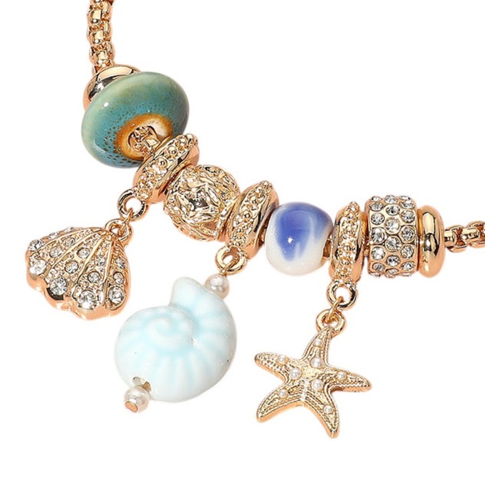 Conch Sea Shell Starfish Beads Accented Charm Bracelet - Picture 3 of 4